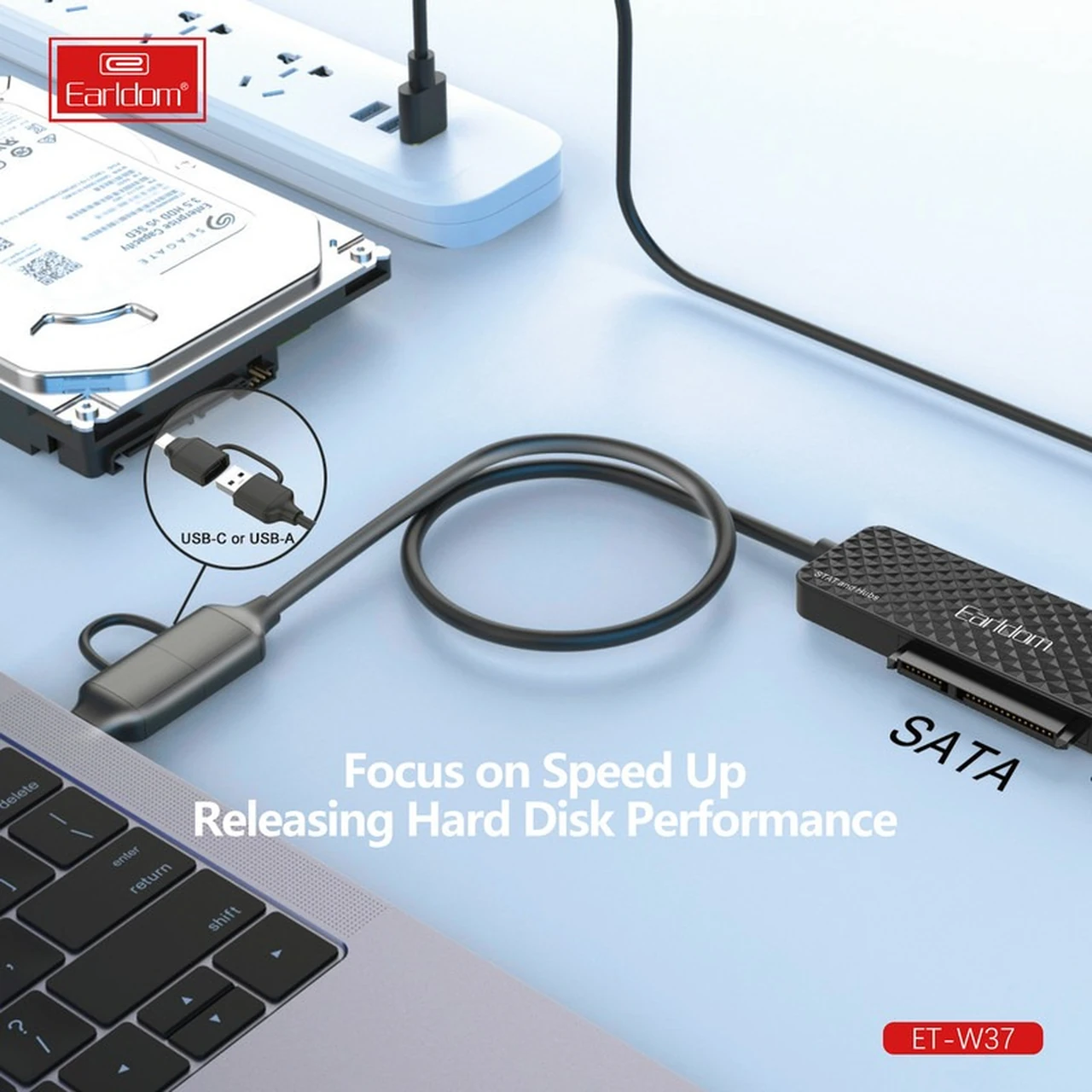 تبدیل هارد Earldom USB 3.0 & Type-C To Sata مدل ET-W37 - مشکی
